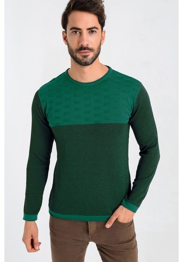 Heyss Bisiklet (Sosis) Yaka Yeşil Erkek Triko Kazak Yeşil