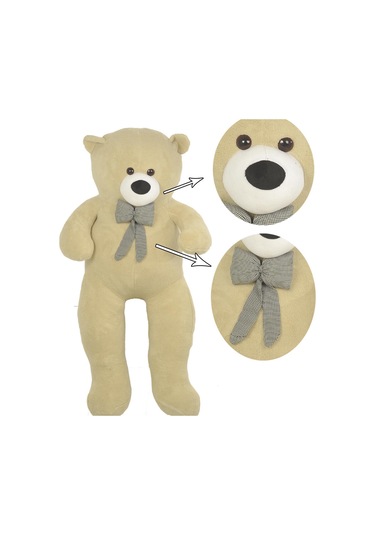 130 Cm Papyonlu Sevimli Büyük Peluş Ayıcık- % 100 Yerli Beyaz