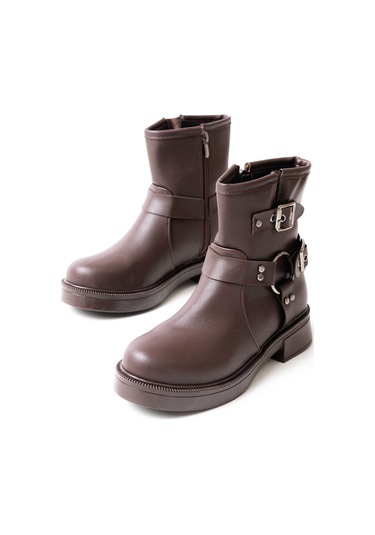02-2013 Kahverengi Toka Aksesuarlı Fermuarlı Günlük Kadın Bot Kahve