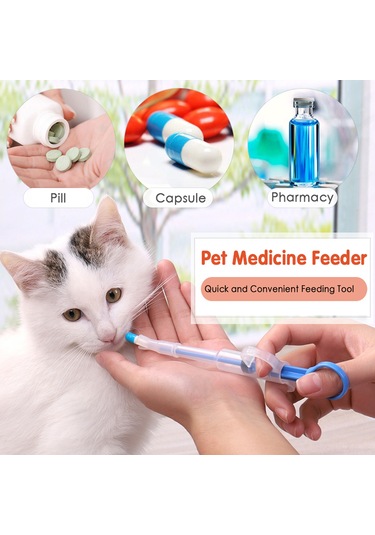 Vkemall Köpek Ve Kedi İlaç Uygulama Aleti - İki Uçlu Tablet/sıvı İlaç Verici - Su/mama Dağıtıcı - Mavi