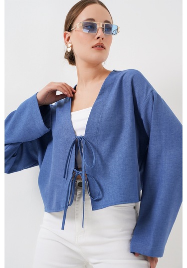 Bigdart Önü Bağlamalı Keten Kimono 960 - İndigo