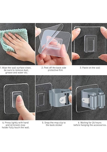 3b Trend 4 Adet Süpürge Mop Tutucu Duvar Kendinden Yapışkanlı Duvar Delme Gerektirmez Gri