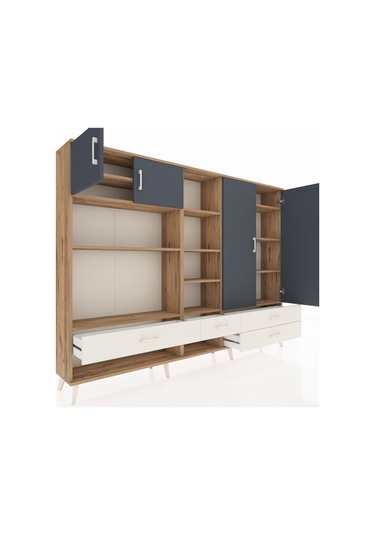 Arges Dolap 12 Raflı 4 Çekmeceli 4 Kapaklı 220x30x163 Çam-antrasi Çam-antrasit/aytaşı