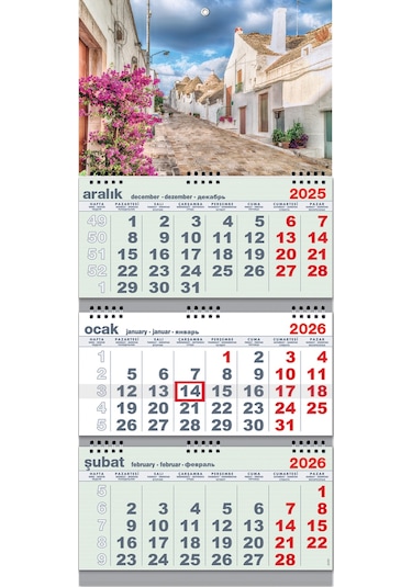 2026 Büyük Boy Gemici Takvimi Denizci Duvar Takvimi Yeşil Renk Üç Parça Spiralli 33x77.5 CM