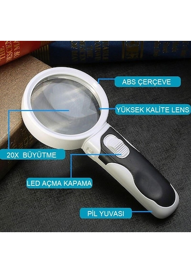 UpWay 20X Optik Büyüteç LED Işık Aydınlatma Çift Katmanlı 80mm Le