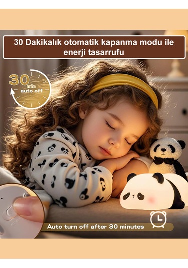 Greentech Dokunmatik Silikon Panda Gece Lambası / Gt-cl17 Siyah - Beyaz