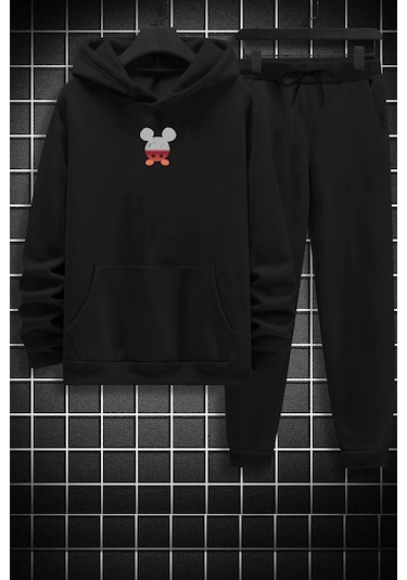 Mause Baskılı Eşofman Takımı Siyah