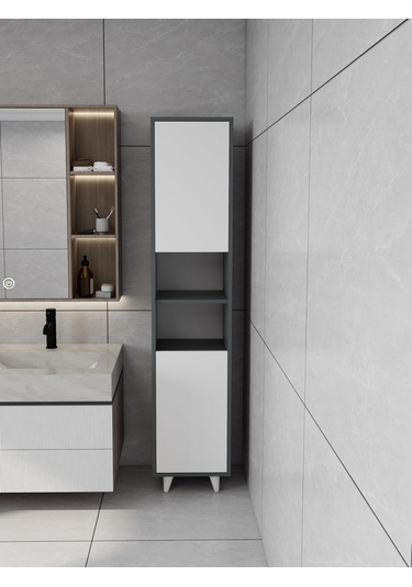Riva Çamaşır Sepetli Banyo Dolabı Koyu Gri Renk