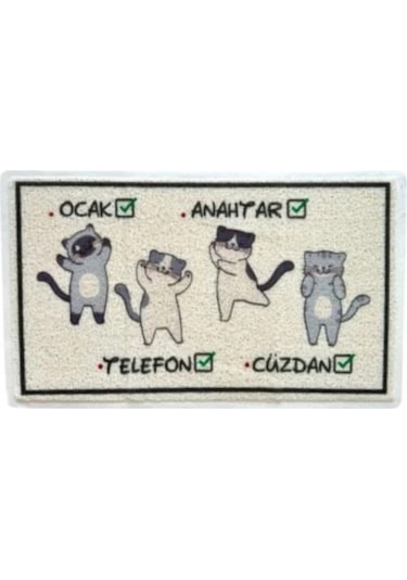 Esonez Unr Pas009 Kedi Desenli Dikdörgen Paspas 45x75 Çok Renkli