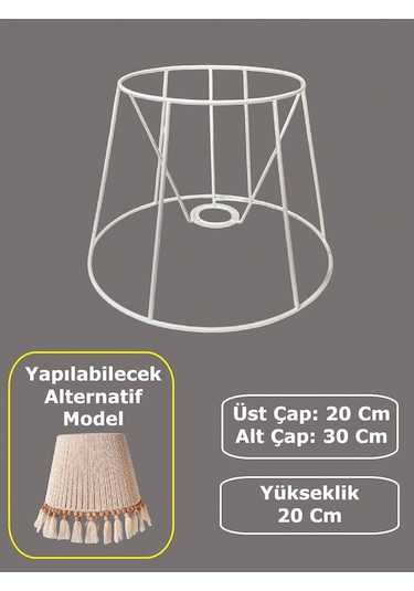 Konik Abajur Teli İskeleti Beyaz Statik Boyalı E27 Çap 30 Cm Metal
