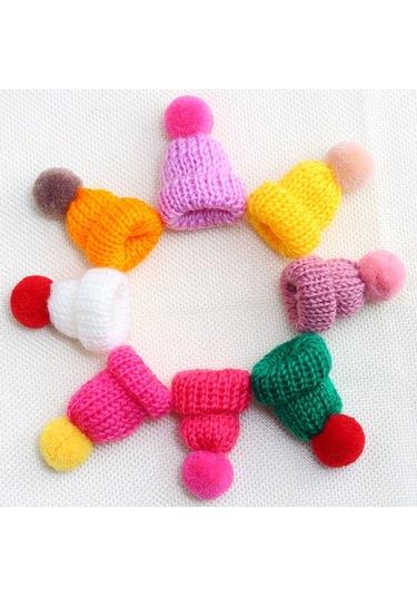 Sones 12 Adet Sevimli Mini Örgü Tüy Yumağı Şapka Broş Kazak Pins Rozet Kahve