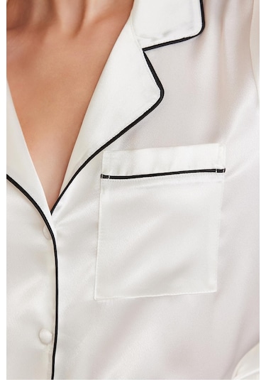 Pierre Cardin Saten Biyeli Şort Pijama Takımı Ekru 1205 Ekru