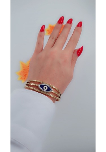 Bhs Life Kadın Taşlı Gözlü Çelik Kelepçe Bileklik Altın