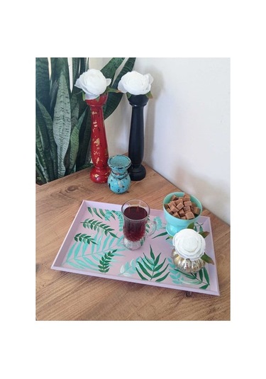 El Boyaması Ahşap Tepsi Küçük Boy Pudra