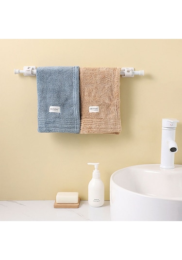 Cbtx 40-70cm Banyo Havlusu Perde Çubuğu Teleskopik Dolap Elbise Askısı 2 Çubuk Kancalı - Beyaz