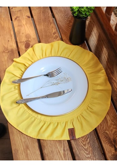 Lizbon Keten Yuvarlak Fırfırlı 2 Li Vintage Amerikan Servis Sarı 40x40