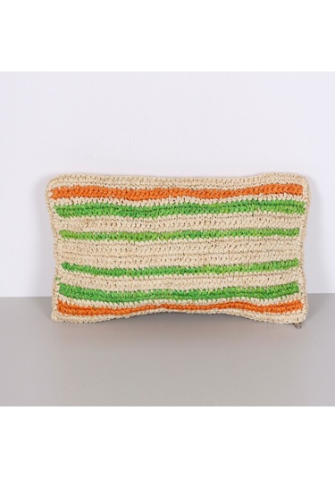 Çift Yön Örgü 30x50 Cm. Doğal Renkli Rafya Kırlent Mix