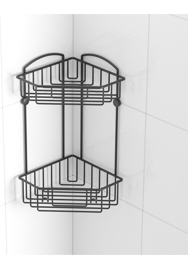 Teknotel İki Katlı Kancalı Banyo Rafı Siyah Es092 Çok Renkli