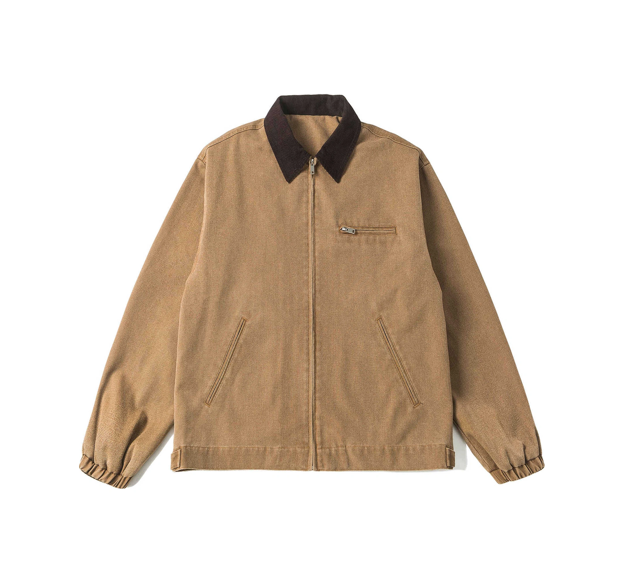 Snapbuy Yıkanmış Denim Ceket, Amerikan Retro Stili, Kontrast Yakalı, Bol Kesim Bej - Kahverengi