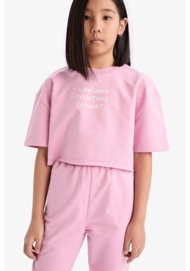 DeFacto Kız Çocuk 2'li Takım Bisiklet Yaka Baskılı Kısa Kollu Tişört Beli Paçası Lastikli Eşofman Altı Z8983A625SMPN444 Pembe