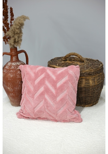 Chevron Welsoft Jakarlı Dekoratif Kırlent Kılıfı 43x43 Cm - Ztchevron Pembe