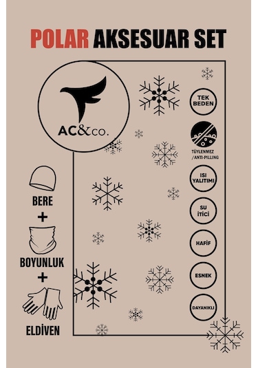 AC&Co / Altınyıldız Classics Erkek Haki Anti-pilling Sıcak Tutan Su Itici Polar Bere Boyunluk Eldiven Set