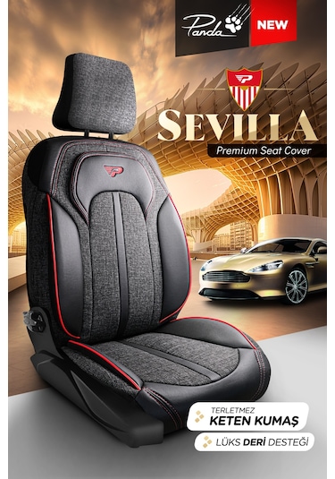 Füme - Kırmızı Panda Sevılla Serısı Keten Kumaş Oto Koltuk Kılıfı - Tam Set