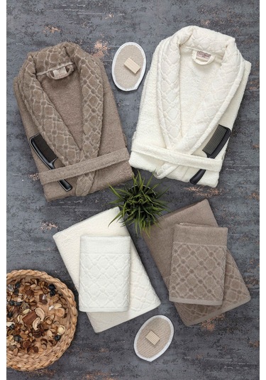 Güvenal Hayal 12 Parça Kutulu Jakarlı Bornoz Takımı Bornoz Havlu & Havlu Seti Banyo Çeyiz Seti 7 Çok Renkli