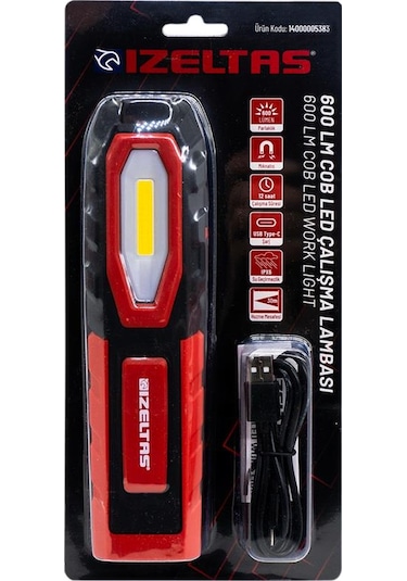 İzeltaş Cob Led Şarjlı Orta Boy Çalışma Lambası 400 Lm Kırmızı - Siyah