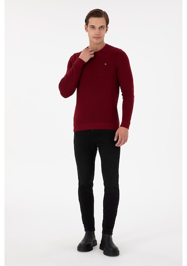 U.S. Polo Assn. Erkek Slim Fit Bisiklet Yaka Bordo Basic Kazak 50298282-VR014