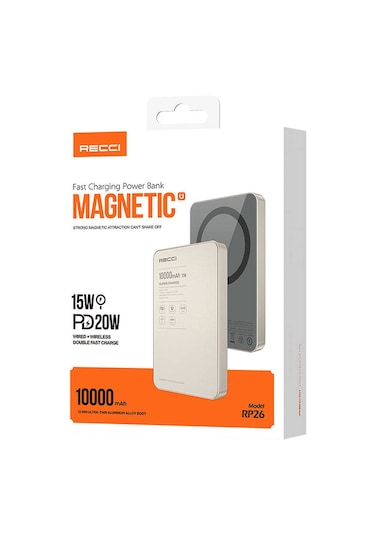 Recci RP26 PD 20 W 10000 mAh Ultra İnce Hızlı Şarj Özellikli Wireless Powerbank