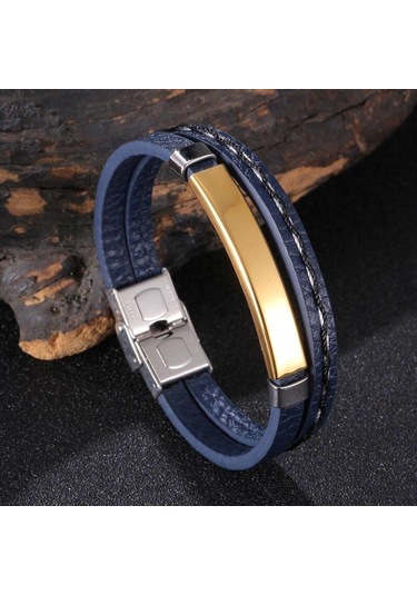 Çok Katmanlı Kombinasyon Aksesuar Paslanmaz Çelik Erkek Deri Bileklik Moda Erkek Takı Hiphop Rock Takı Altın