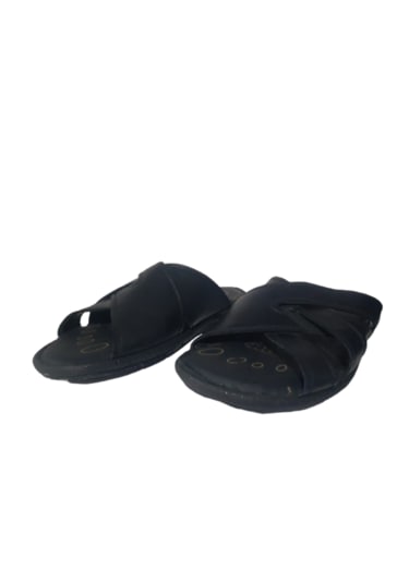 Hınıs Erkek Siyah Yumuşak Deri Dar Kalıp Günlük Şık Terlik Siyah