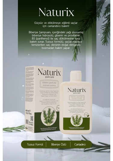 Biberiye Şampuanı Tuzsuz, Dökülme Karşıtı Ve Saç Uzamasını Destekleyici Bakım - 450 Ml Dökülen