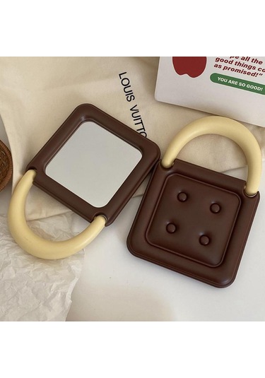 Sevimli Çikolata Kare Ayna Çift Taraflı Katlanır Kompakt Ayna Çanta İçin Makyaj Aynası Taşınabilir Mini Ayna Masaüstü Dekoru Kahverengi
