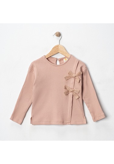 Kurdele Detaylı Kız Çocuk Sweatshirt Pembe