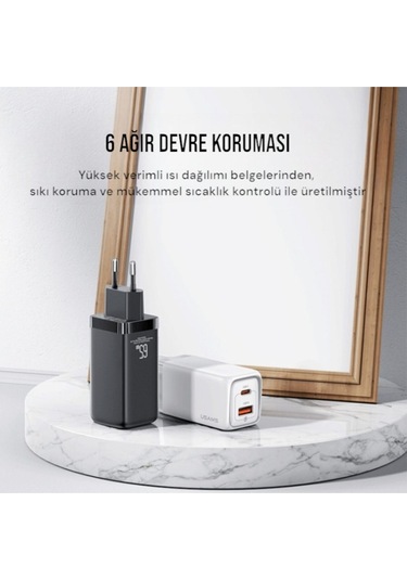 Usams T47 Cc153 65w Dual-port Super Si Hızlı Şarj Dizüstü Bilgisayar Tablet Macbook Siyah