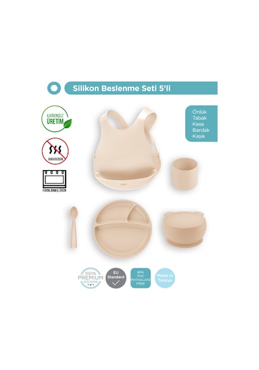 Silikon Beslenme Seti 5'li - Bubble Beige