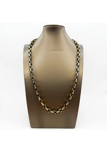 Çelik Kolye Kral Zincir Model 0.5 Mm Kalınlık 55 Cm Uzunluk Bizans Bağlantı Altın Sarısı Gold Siyah Black Gold - Siyah
