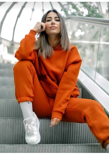 Kozia Outdoorskapşonlu Esofman Takımı Sweatshirt Jogger Turuncu