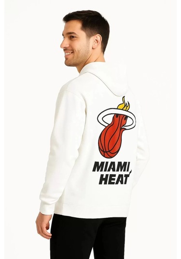 Üç İplik Kapüşonlu Ön Ve Arka Baskılı Sweatshirt Hoodie - Beyaz Beyaz