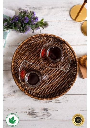 Yuvarlak Hasır Tepsi, Kulplu Sunum Tepsisi, Servis Tepsisi, Kahve Tepsisi, Keyif Tepsisi, Modern Hasır Tepsi - 25 Cm Kahverengi