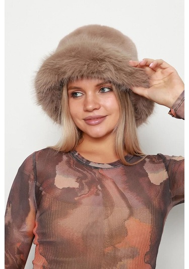 Kadın Peluş Bucket Kalpak Şapka 1143 Rkş-14 Vizon Vizon