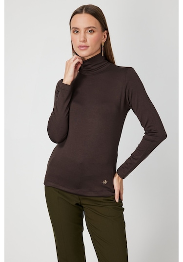 On Kadın Balıkçı Yaka Basic Bluz 61433 Kahverengi Kahverengi