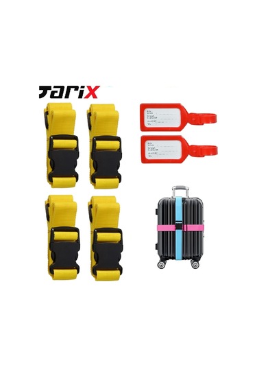 Tarix 4 Adet Sarı Valiz Kemeri + 2 Adet Kırmızı Valiz Etiketi Sarı