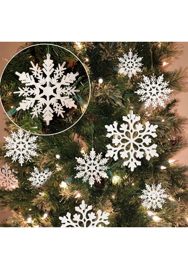Ruicoo Noel Dekorasyonu: Beyaz Plastik Parlak Kar Taneleri, Gül Altın Rengi, 36 Adet, Ağaç Dekoru, Ev Dekoru