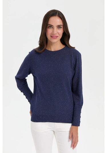 Desen Triko Kadın Sıfır Yaka Önü Kısa Arkası Uzun Bluz 23331 Indigo Indigo