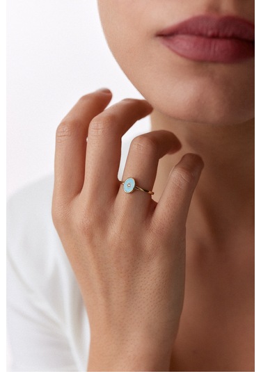 8 Ayar Oval Tasarımlı Mineli Kadın Altın Eklem Yüzük Altın