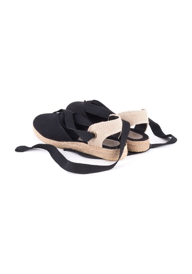 Star Tombis Gerçek Elişi Ipli Düz Topuk Keten Espadril Handmade Siyah