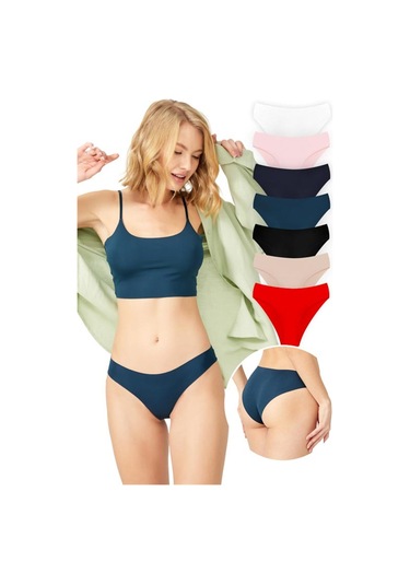 Basic İz Yapmayan Lazer Kesim Kadın Bikini Külot 7'li Paket Asorti 2 Çok Renkli
